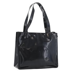 Chanel Tote Bag Patent Leather Black Silver CC